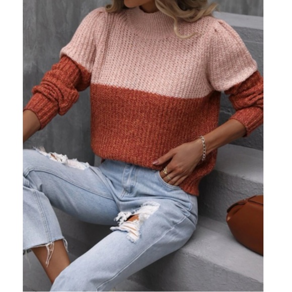 Luxe two tone color block knit sweater - Picture 4 of 6